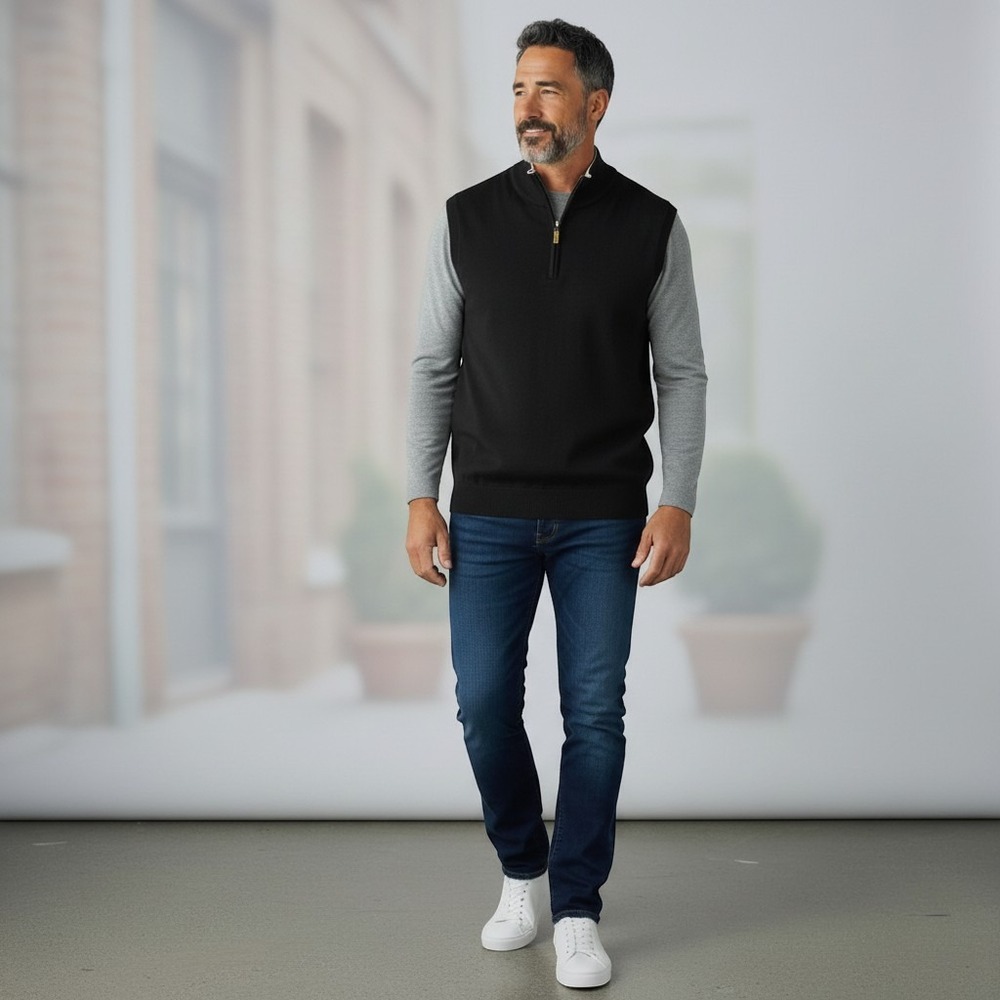 Peter Millar Sweater Vest Mens L Black Silk Cashmere Quarter Zip Golf Luxury GNP